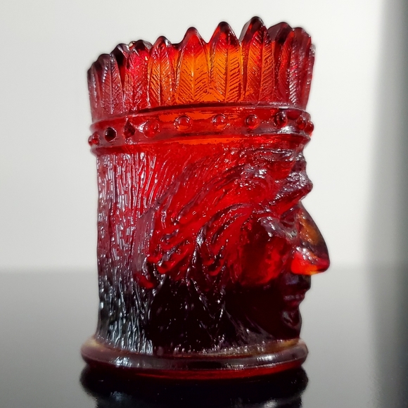 Vntg St. Clair Cadmium Glass Ruby Amberina Indian Head Toothpick Candle Holder - Picture 13 of 16